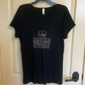 Wine Rhinestone Bling Tee Drinks Well With Others - Size Large/ XL